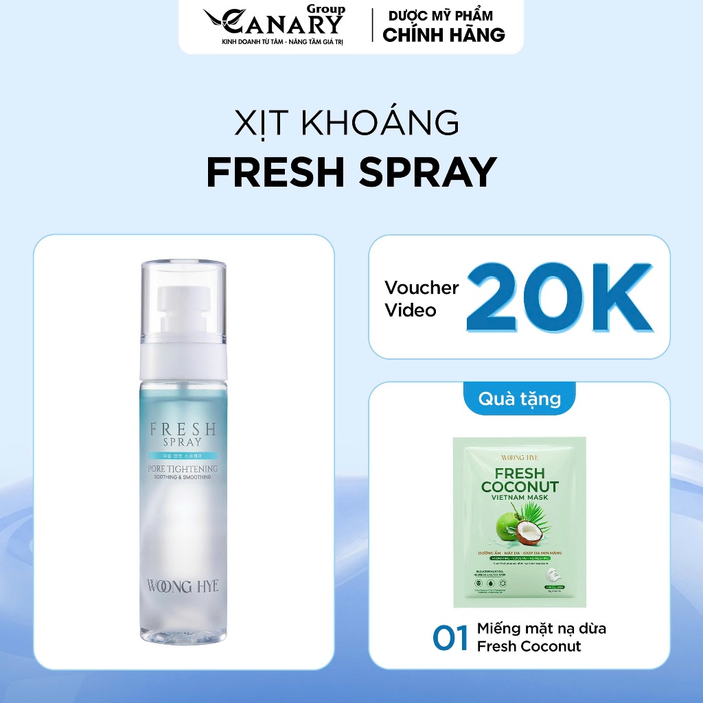 Xịt Khoáng cấp ẩm WoongHye, phục hồi và làm dịu, phù hợp mọi loại da 100ml - Fresh Spray
