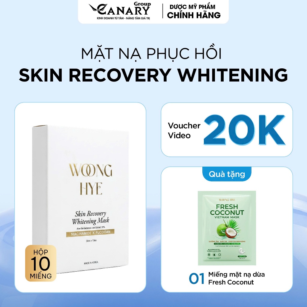 1 Hộp 10 Miếng Mặt Nạ Phục Hồi Da WoongHye, cấp ẩm sâu và chống lão hóa da 30ml - Skin Recovery Mask