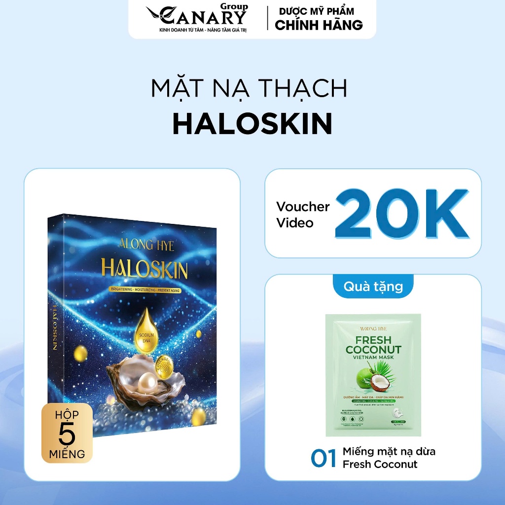 1 Hộp 5 Miếng Mặt nạ thạch Haloskin, cấp ẩm và phục hồi, cải thiện tone da và chống lão hóa 38g - Haloskin Mask