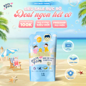 Nước Giặt Xả Pom Pom Active Túi 1.2L - Chiết Xuất Gốc Thực Vật Giữ Quần Áo Tươi Màu Bền Vải AT12 NB12