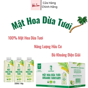 Mật Hoa Dừa Tươi Sokfarm 330ml THÙNG 12 HỘP Nước Uống Nạp Năng Lượng Hữu Cơ Bù Khoáng Điện Giải