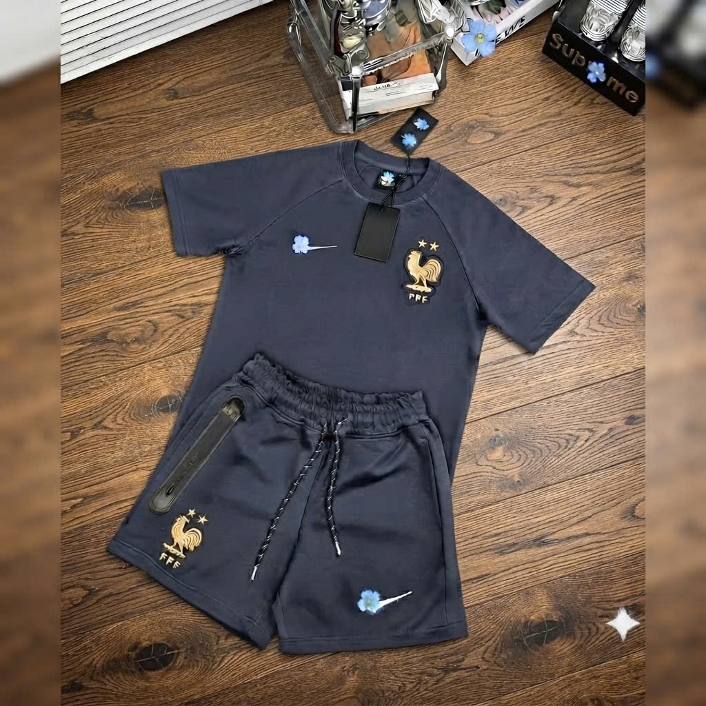 Set Bộ cộc Nam Cao Cấp Đội Tuyển Pháp Màu Xanh Hàng Cao cấp Quảng Châu, Bộ Nam Hè Thun mềm mịn mới