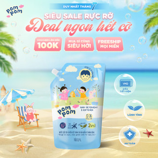 Nước Giặt Xả Pom Pom Active Túi 2.7L - 2in1 Tiết Kiệm Dành Cho Cả Gia Đình, Sạch Thơm Mềm Vải, Hương Nắng Mai AT27