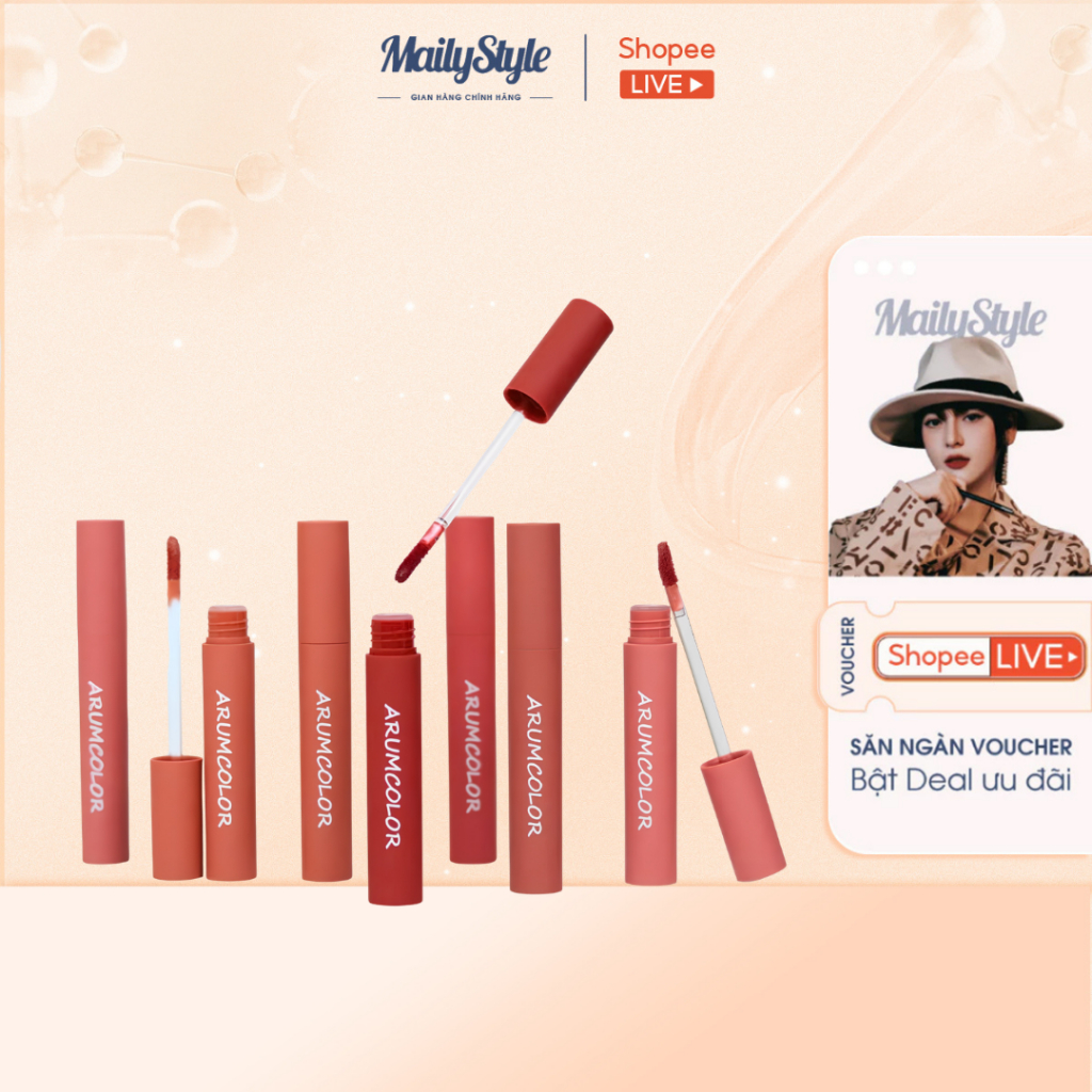 A04_Son Tint Bóng Arumcolor Water Long Lasting Tint Dưỡng Ẩm Mềm Môi 4g