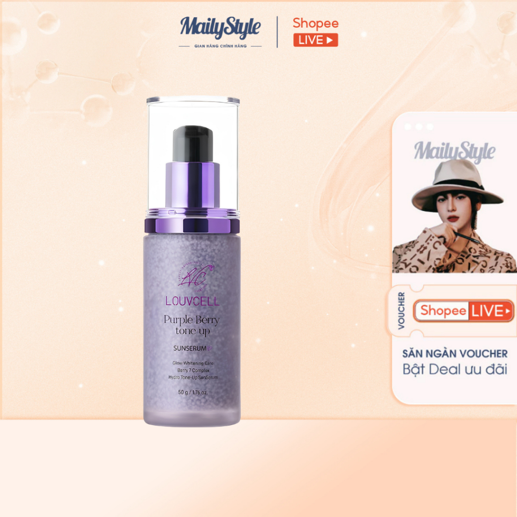 A140_ Chống nắng bọc viên nang tím Louvcell nâng tone tự nhiên, hiệu chỉnh sắc da SPF 50+ PA ++++