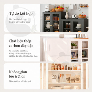 Tủ Kính Trưng Bày Cửa Vuông Khung Thép Carbon Tủ Chén Bát Chống Bụi Cho Phòng Khách Nhà Bếp