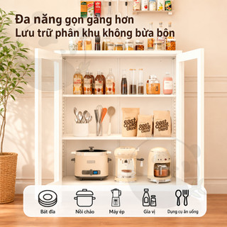 Tủ Kính Trưng Bày Cửa Vuông Khung Thép Carbon Tủ Chén Bát Chống Bụi Cho Phòng Khách Nhà Bếp