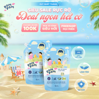 Combo 2 Túi Nước Giặt Xả Pom Pom Active 2.7L - Siêu Tiết Kiệm Cho Cả Gia Đình, Sạch Thơm Mềm Vải, Hương Nắng Mai AT27