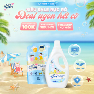Nước Giặt Xả Pom Pom Active [Can 1.6L + Túi 1.2L Refill] Cho Cả Gia Đình Sạch Mới Thơm Mềm Vải Hương Nắng Mai AT16 AT12