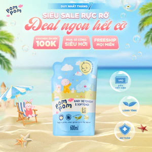 Nước Giặt Xả Pom Pom Newborn Túi 600ML - An Toàn Cho Bé Sơ Sinh, Sạch Sâu Vết Nôn Trớ, Hương Phấn Rôm Dịu Nhẹ NB6