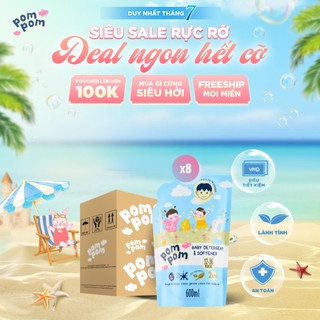 Nước Giặt Xả Pom Pom Active [600MLx8] Siêu Tiết Kiệm Cho Cả Gia Đình Sạch Mới Thơm Mềm Vải Hương Nắng Mai AT6