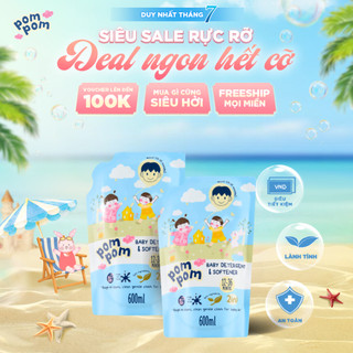 Nước Giặt Xả Pom Pom Active [600ML x2] Siêu Tiết Kiệm Cho Cả Gia Đình Sạch Mới Thơm Mềm Vải Hương Nắng Mai AT6