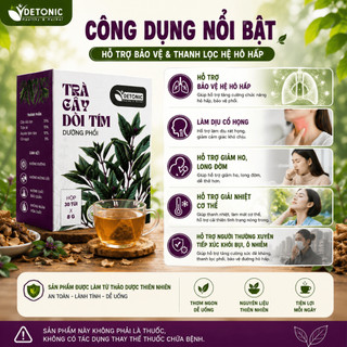 Trà Thảo Mộc Cây Dòi Tím DETONIC Túi Lọc 30 Gói Hộp 150g - Hỗ Trợ Làm Dịu Cổ Họng, Bảo Vệ Hô Hấp