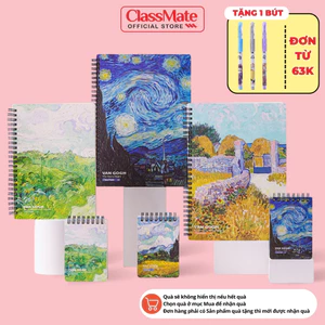 Sổ Tay Ghi Chép 100GSM Van Gogh Sổ Lò Xo Dòng Kẻ Chấm Dot Grid 160 Trang, Sổ Ghi chép Classmate B5 A5 A6 A7