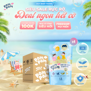 Nước Giặt Xả Pom Pom Active [1.2L x4] Siêu Tiết Kiệm Cho Cả Gia Đình Sạch Mới Thơm Mềm Vải Hương Nắng Mai AT12