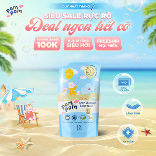 Nước Giặt Xả Pom Pom Newborn Túi 1.2L - Lành Tính Cho Bé Mới Lọt Lòng, Hương Phấn Rôm Dịu Nhẹ Không Gây Kích Ứng NB12