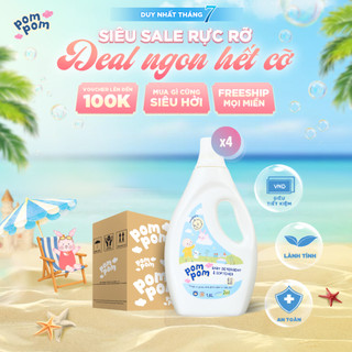 Nước Giặt Xả Pom Pom Newborn [1.6L x4 Tiết Kiệm] An toàn cho bé mới lọt lòng Sạch Sâu Nôn trớ Ọc sữa Hương Phấn NB16