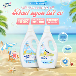 Nước Giặt Xả Pom Pom Newborn 1.6L + Active 1.6L An toàn cho bé mới lọt lòng Sạch Sâu Nôn trớ Ọc sữa Hương Phấn NB16 AT16
