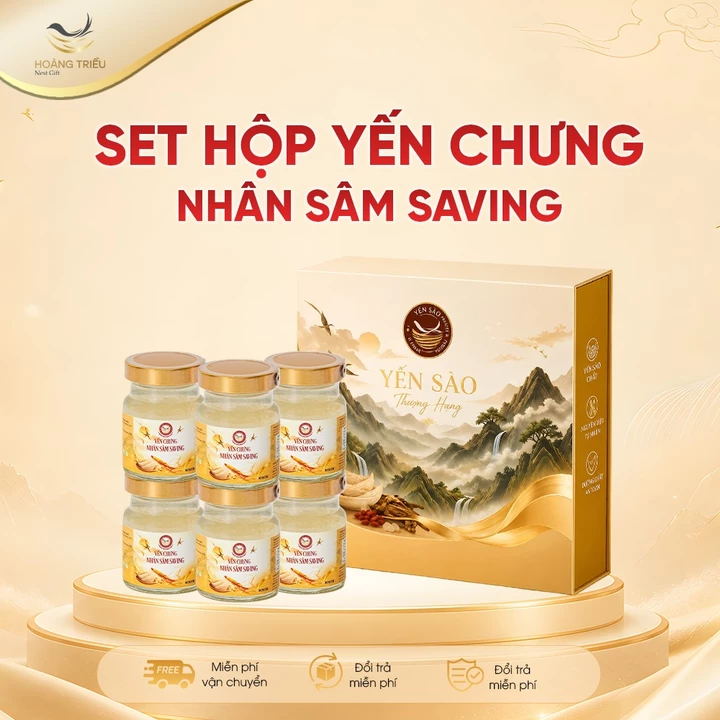 Hộp Quà Tặng Yến Chưng Nhân Sâm Saving Hoàng Triều 70ml Yến Tươi 2000mg Nhân Sâm Tươi 10,15g Collagen