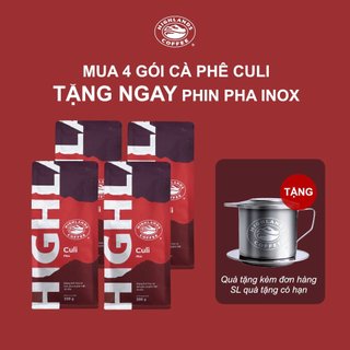 Mua 4 tặng 1 - Mua 4 Gói cà phê rang xay Culi Highlands Coffee 200g/gói - Tặng 1 phin pha inox (quà kèm đơn hàng)
