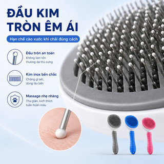 Lược Chải Lông Chó Mèo Đầu Kim Tròn, Bàn Chải Gỡ Rối Loại Bỏ Lông Rụng, Tay Cầm Chống Trượt 3 Màu