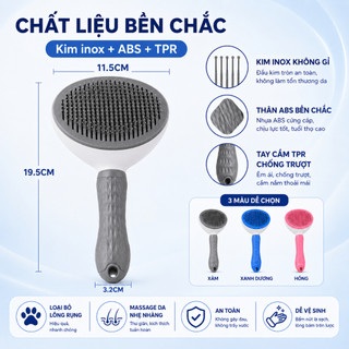 Lược Chải Lông Chó Mèo Đầu Kim Tròn, Bàn Chải Gỡ Rối Loại Bỏ Lông Rụng, Tay Cầm Chống Trượt 3 Màu