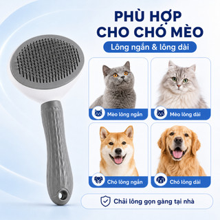 Lược Chải Lông Chó Mèo Đầu Kim Tròn, Bàn Chải Gỡ Rối Loại Bỏ Lông Rụng, Tay Cầm Chống Trượt 3 Màu