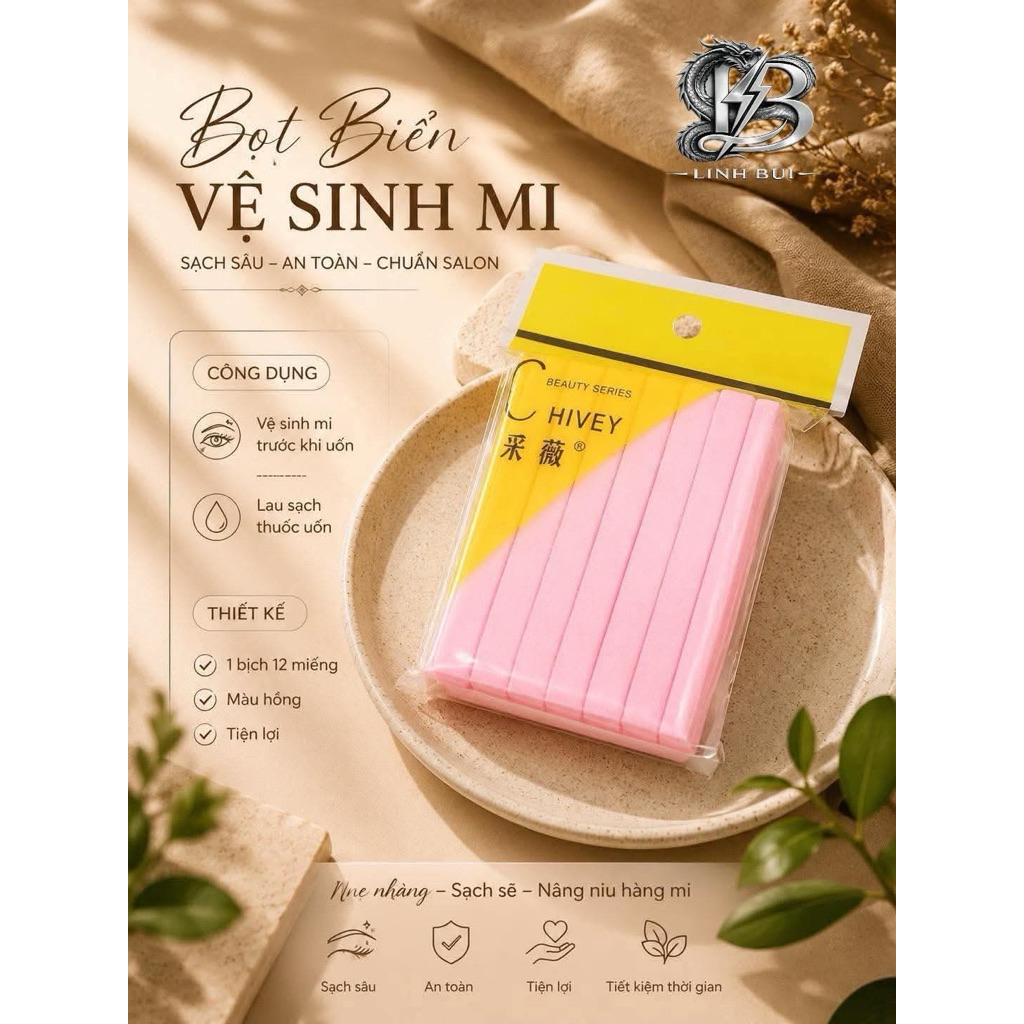 🔹 Bọt Biển Vệ Sinh Mắt Chuyên Dụng Hàng Loại 1 Màu Hồng – 1 Bịch 12 Cái | Linh Bùi