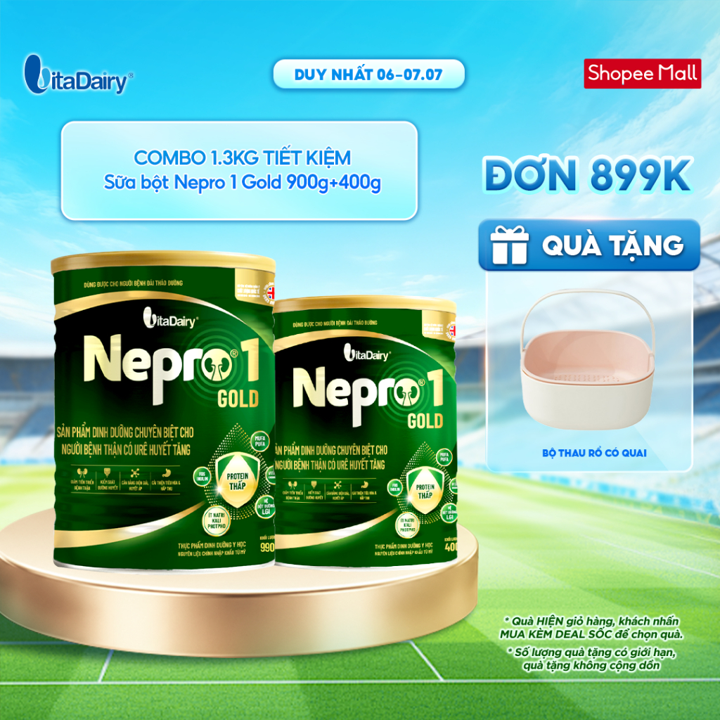 [COMBO 1.3KG TIẾT KIỆM] Sữa bột Nepro 1 Gold cho chế độ dinh dưỡng đặc biệt (dành cho người tiểu đường - Lon 400g+900g