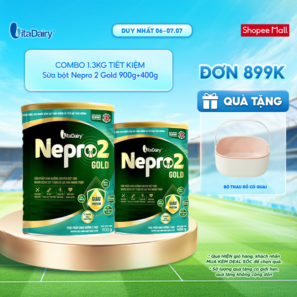 [COMBO 1.3KG TIẾT KIỆM] Sữa bột Nepro 2 Gold - Phù hợp cho người bệnh suy thận có lọc máu ngoài - Lon 900g+400g