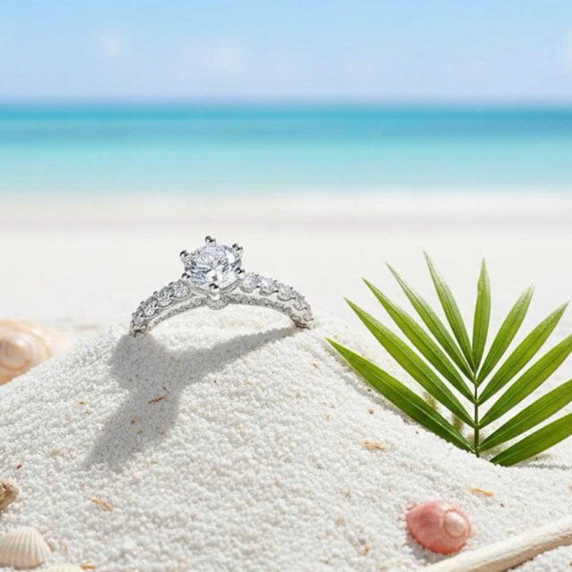 Nhẫn bạc 925 đính Đá Moissanite 5.5mm thiết kế viền tinh xảo Luna Jewelry