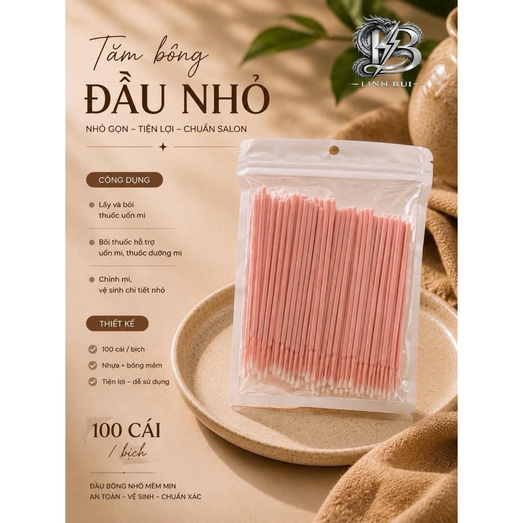 tăm bông đầu nhỏ  dùng để lấy thuốc , bôi thuốc , và gạt thuốc 1 bịch 100c - Linh Bùi