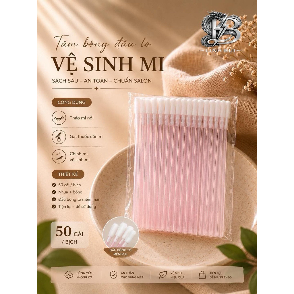 tăm bông vệ sinh mi,gạt thuốc, gạt sáp, nhủ 1 gói 50 cái- Linh Bùi