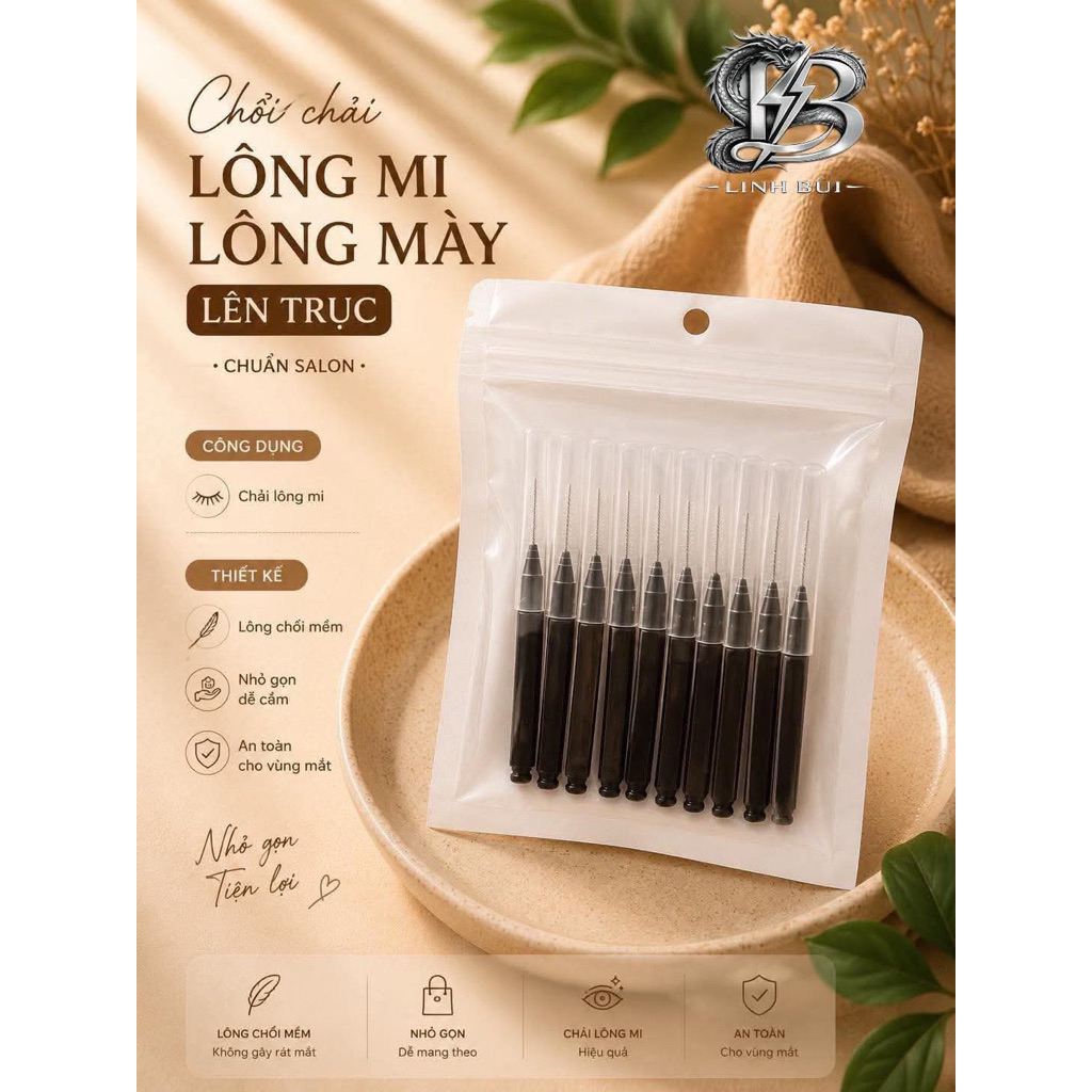 chổi chải thẳng mi bắt lên trục  uốn mi  1 bịch 10 cây Linh Bùi