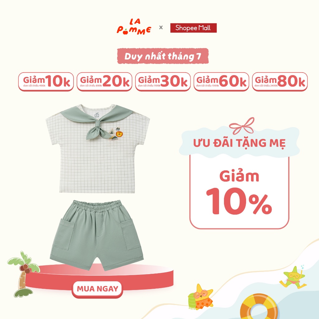 Bộ cộc tay La Pomme hướng đạo sinh năng động - Sợi Petit Soyeu thoáng mát – Bé trai - 6M - 3Y