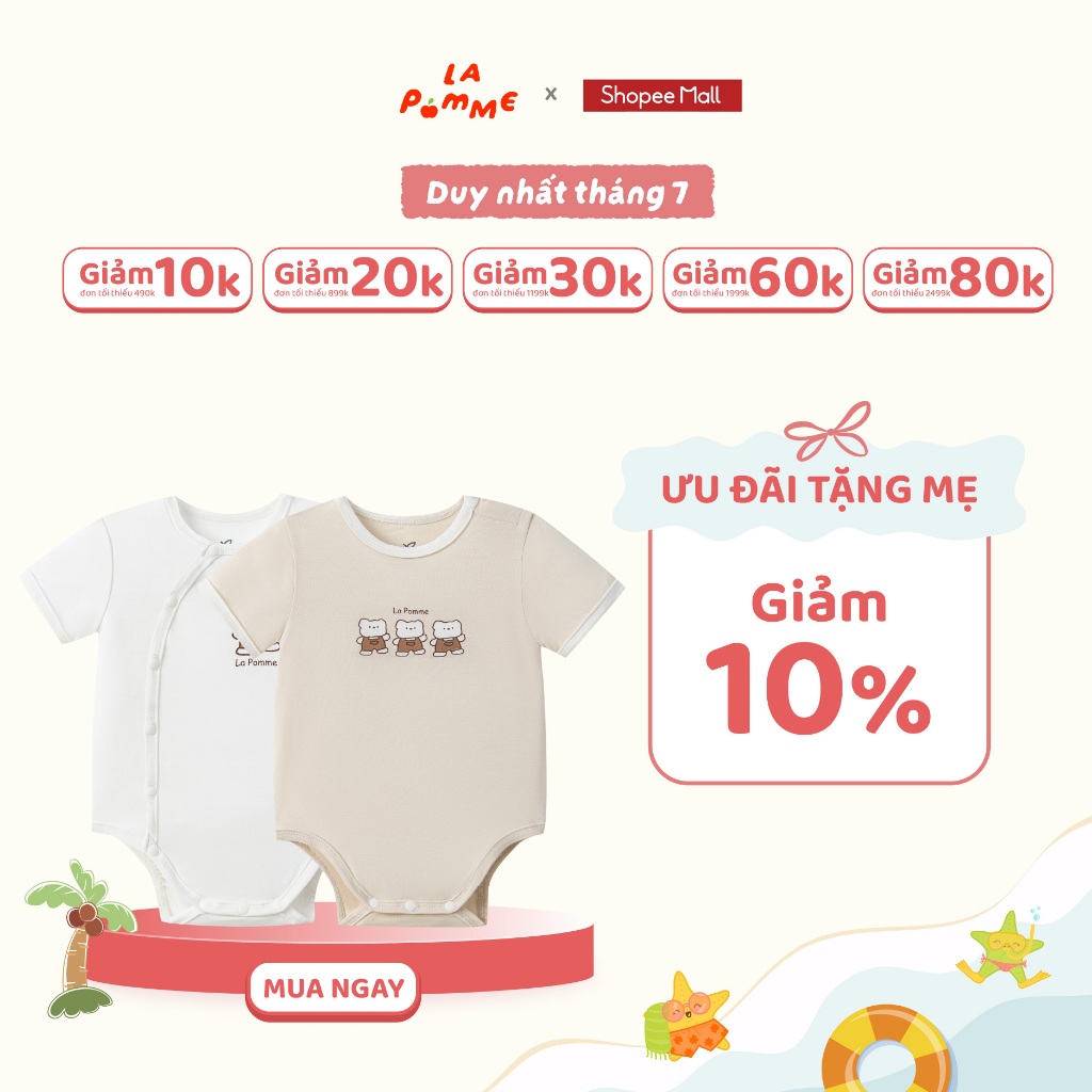 Set 2 Body chip cộc tay La Pomme thỏ con bồng bềnh - Sợi Petit Soyeu thoáng mát – Bé gái - 0M - 9M