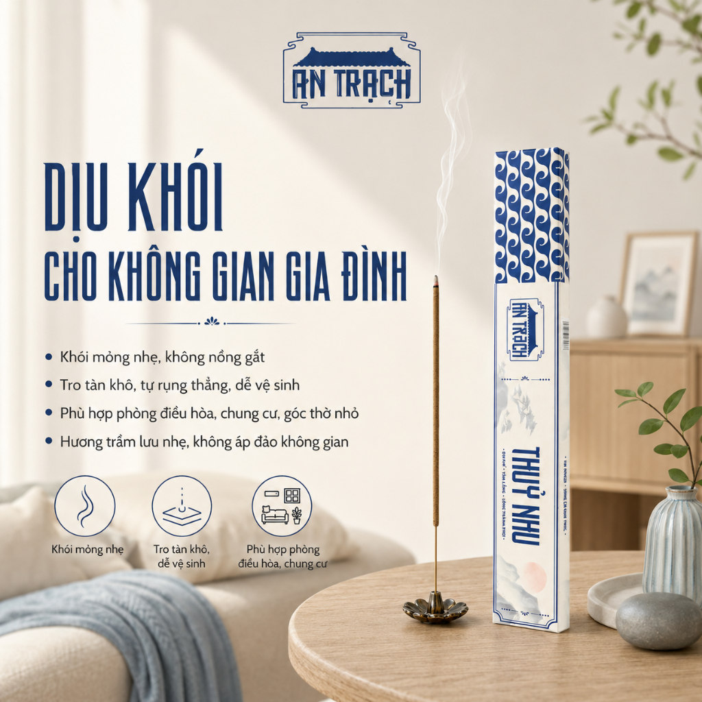 Nhang Sạch Trầm Hương Thủy Nhu AN TRẠCH - Nhang Trầm Tự Nhiên Thư Giãn, Giảm Căng Thẳng & Thiền Định (Hành Thủy 30cm)