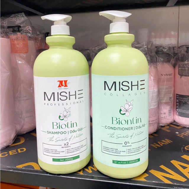 Cặp Gội Xả Mishe Collagen Biotin Dung Tích 2000ml Bảo Vệ Da Đầu, Dầu Gội Thảo Dược Nuôi Dưỡng Tóc Chắc Khỏe