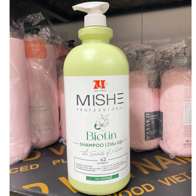 Cặp Gội Xả Mishe Collagen Biotin Dung Tích 2000ml Bảo Vệ Da Đầu, Dầu Gội Thảo Dược Nuôi Dưỡng Tóc Chắc Khỏe
