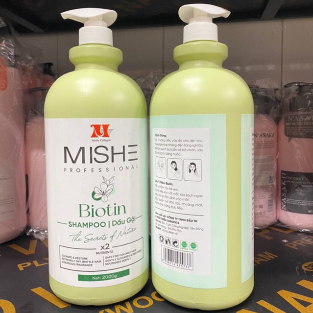 Cặp Gội Xả Mishe Collagen Biotin Dung Tích 2000ml Bảo Vệ Da Đầu, Dầu Gội Thảo Dược Nuôi Dưỡng Tóc Chắc Khỏe
