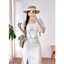 Set bộ thô ren áo tay bồng và chân váy midi dáng dài.A2350