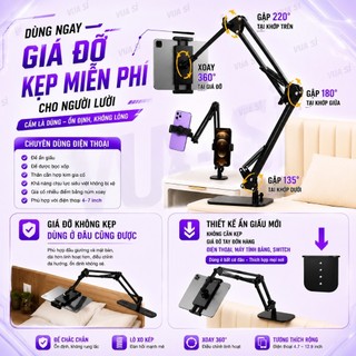 Giá Đỡ Điện Thoại - Máy Tính Bảng " RẢNH TAY " VUASI SG12 Kẹp Đầu Giường Xoay 360 Độ Đa Năng
