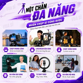 Chân Máy Ảnh Máy Quay Ống Nhòm Điện Thoại VUASI Tripod F-180ST Quay 360° Đa Năng Khung Nhôm Cao Cấp