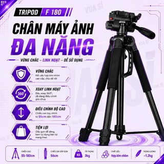 Chân Máy Ảnh Máy Quay Ống Nhòm Điện Thoại VUASI Tripod F-180ST Quay 360° Đa Năng Khung Nhôm Cao Cấp