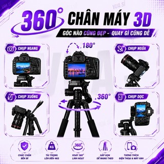 Chân Máy Ảnh Máy Quay Ống Nhòm Điện Thoại VUASI Tripod F-180ST Quay 360° Đa Năng Khung Nhôm Cao Cấp