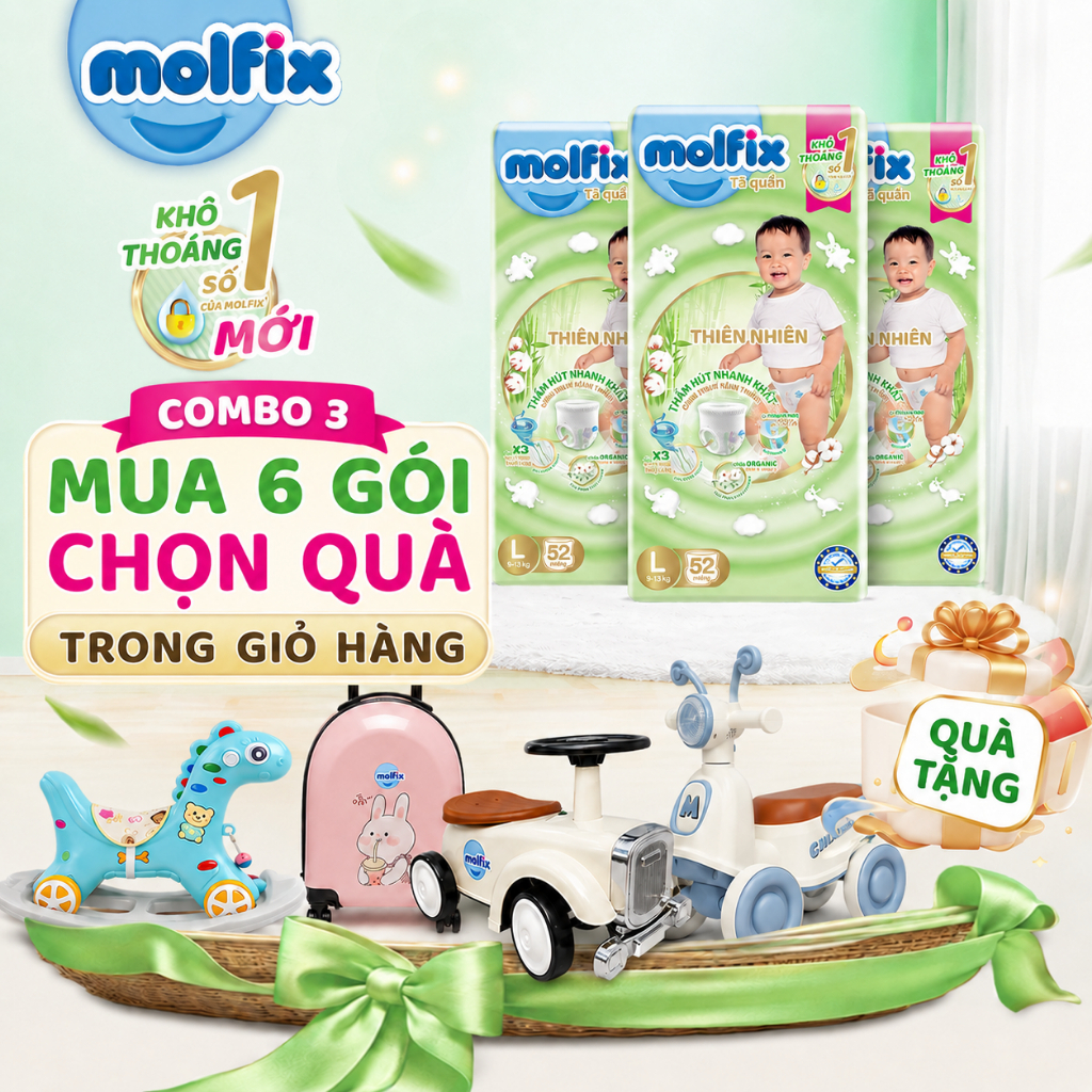 [Mua 6 gói_Chọn QUÀ trong giỏ] Combo 3 Tã/bỉm quần Molfix Thiên nhiên Super Jumbo size M/L/XL/XXL