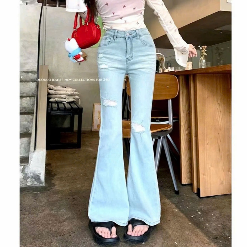 [NOVEMBER CLOTHING] QUẦN JEANS NỮ ỐNG LOE RÁCH CẠP CAO HÁCH DÁNG HOTTREND 2026