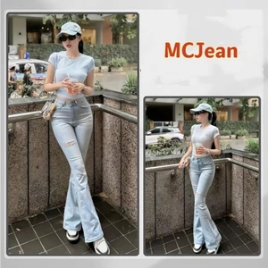 QUẦN JEANS NỮ ỐNG LOE RÁCH CẠP CAO HÁCH DÁNG HOTTREND 2026