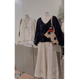 Áo Blouse Nữ Babydoll Bèo Nhún Tay Dài Form Rộng Cổ Rút Dây Vintage Hàn Quốc Mặc Đi Chơi, Cafe