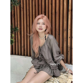 Áo Blouse Nữ Babydoll Bèo Nhún Tay Dài Form Rộng Cổ Rút Dây Vintage Hàn Quốc Mặc Đi Chơi, Cafe